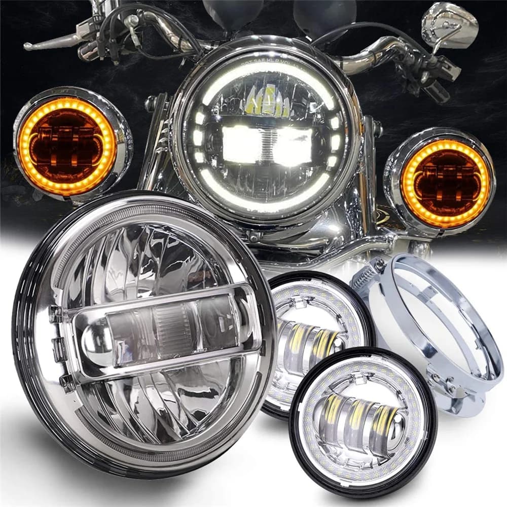 Faro LED per motore da 7 pollici 4.5 "4 1/2 pollici Luci di passaggio 7" Anello di montaggio staffa per Electra Glide Softail Fat Boy Harley bike