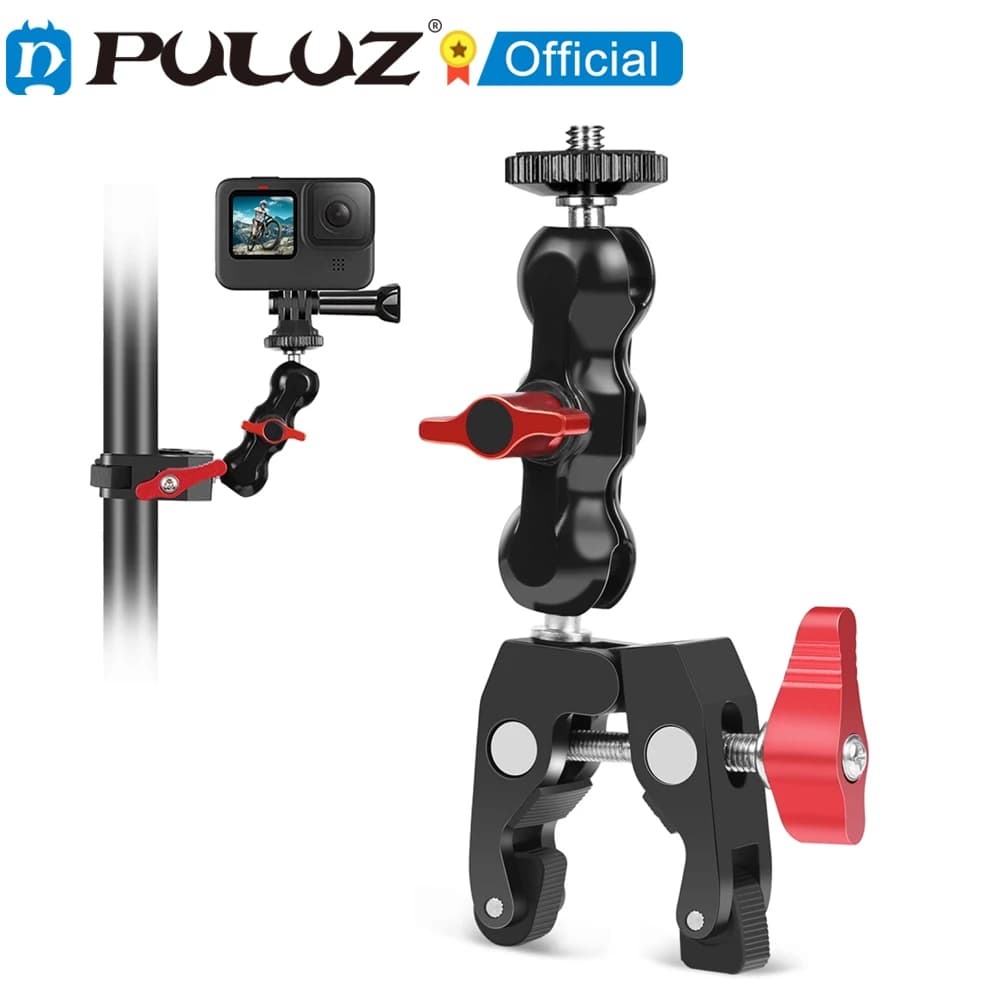 PULUZ Clip per pinze a granchio con morsetto a sfera con braccio magico multifunzione con vite da 1/4 pollici e 3/8 pollici