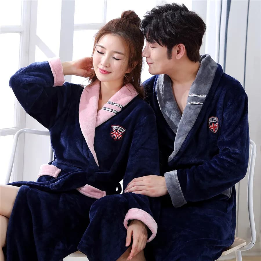 Inverno Spessore Corallo Pile Coppia Veste Degli Indumenti Da Notte Peluche Caldo Flanella Kimono Accappatoio Abito con Tasca Da Uomo Homewear Salotto di Usura