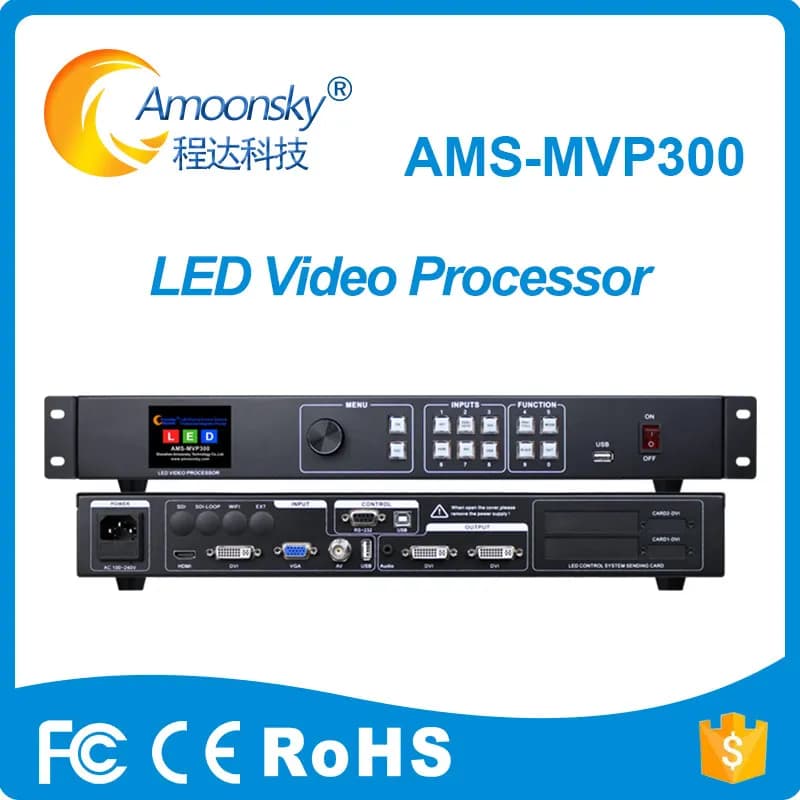 Processore per pannelli video wall LED MVP300 compatibile con Linsn TS802D e Novastar MSD300, ideale per cartelloni pubblicitari LED a colori.