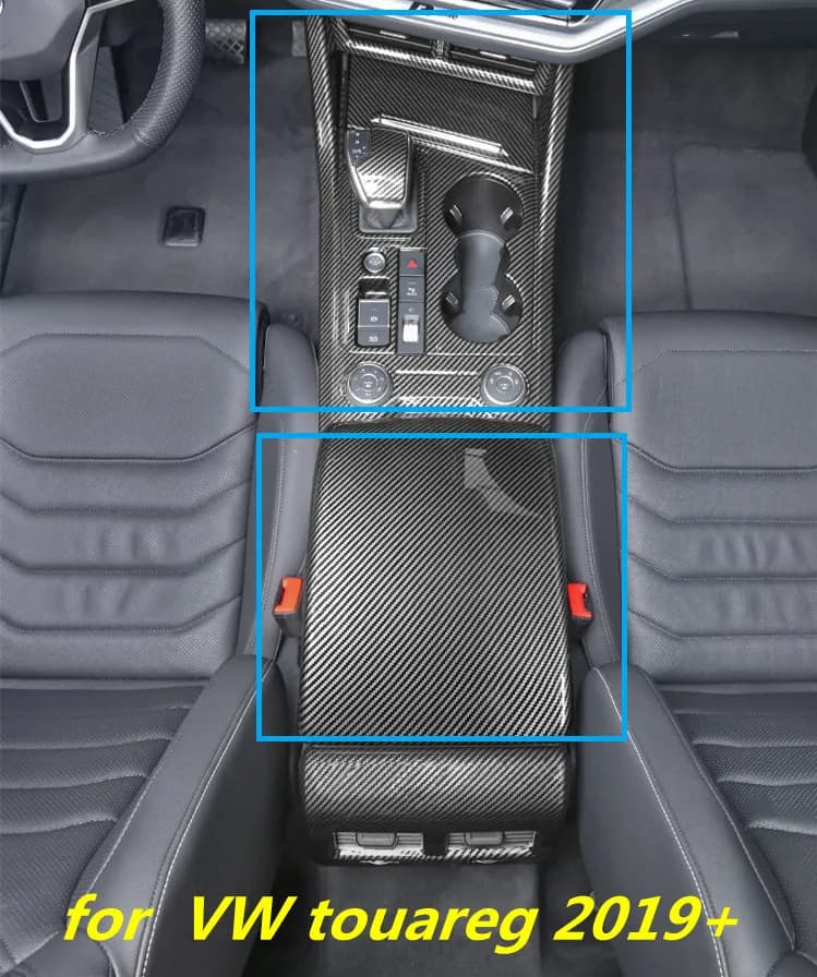 Indoor Carbon Fiber Auto Control Center Water Mug Support Cover Frame Cover For VW Touareg 2019 2020 2021