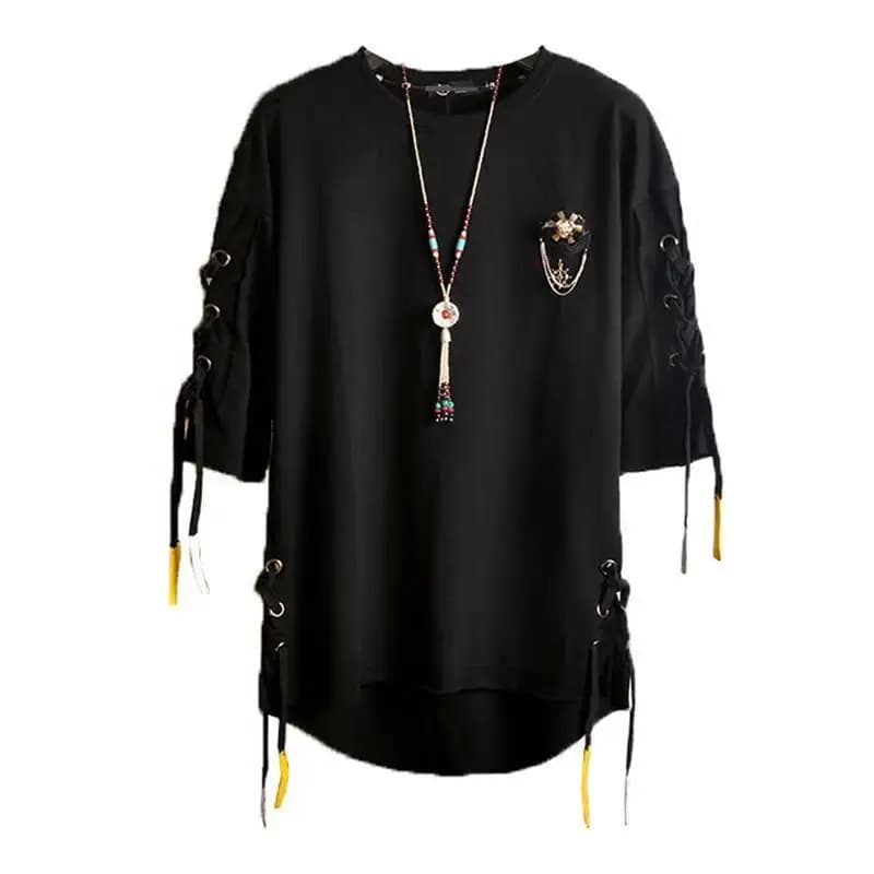 Idopy Coreano Moda Uomo Street Style Pizzo Punk Gotico Pullover Designer Steampunk Orlo Hip Hop Felpe Camicie T-shirt