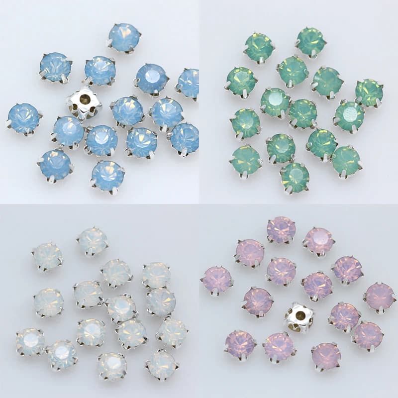 100 pz 5mm cucire su cristallo opale strass Flatback Diamante fai da te decorativo argento tazza artiglio 4 fori perline cucito vestiti artigianali
