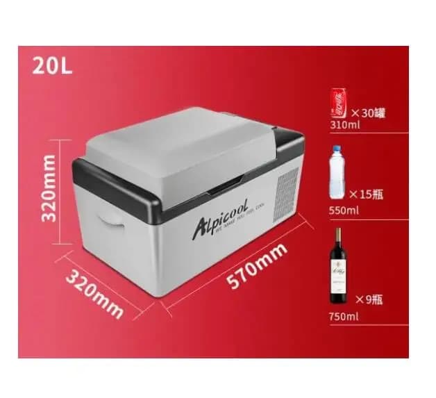 Frigorifero portatile Alpicool con compressore, 20L, per auto e casa, mini frigo da viaggio per esterni, congelamento rapido.