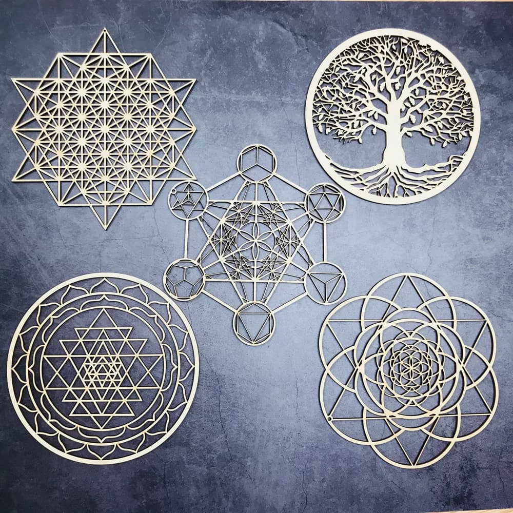 Wooden Life Flower Christmas Ornaments, Sacred Geometry Ornaments Home Decoration, Wood Wall Seed Glass