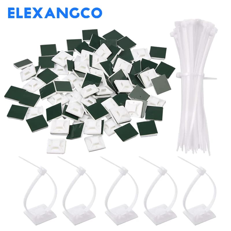 100Pcs supporti adesivi per fascette con cerniera bianca supporti per fascette per cavi con foro per vite e fermacavi multiuso 20x20 25x25