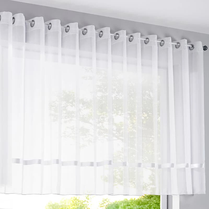 H100xW300CM White Kitchen Curtain with Ribbon Sheer Valance for Door Curtains