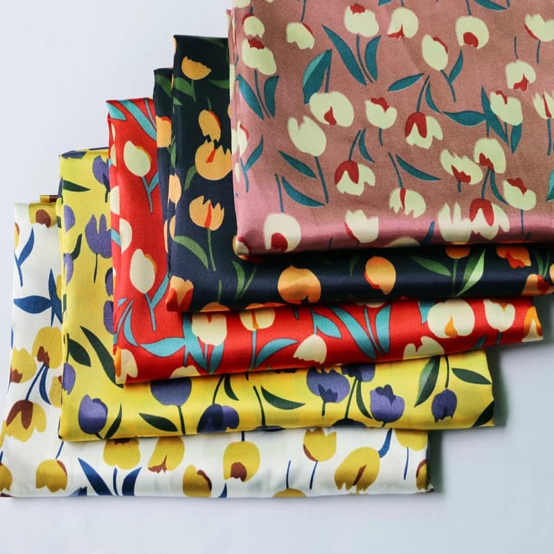 By Meter Soft Elegant Floral Satin Fabric Printed Charmeuse Material For Gown Scarf Diy