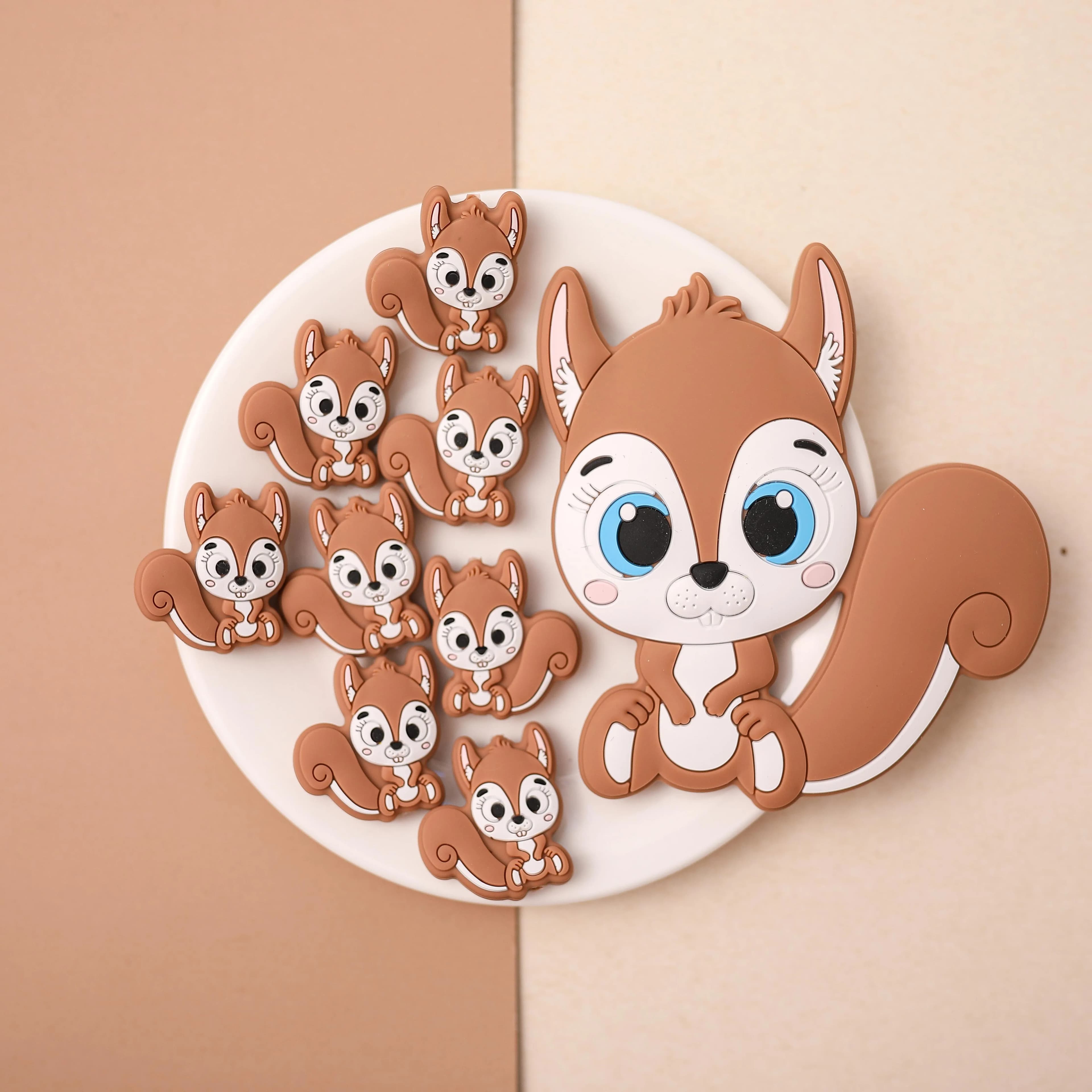 5 pz/lotto perline massaggiagengive cartone animato scoiattolo bambino massaggiagengive Food Grade BPA perline in Silicone per allattamento gratuito per Clip ciuccio fai da te