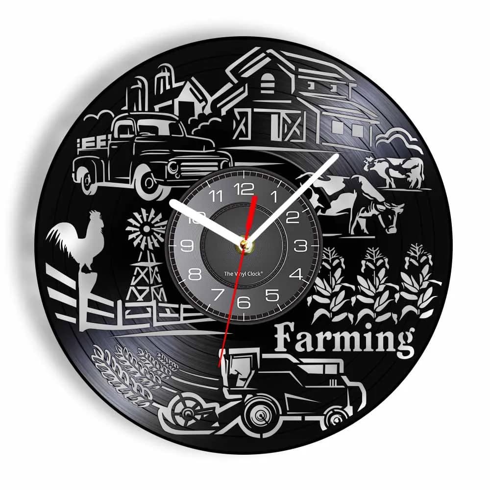 Orologio da Parete in Vinile Stile Fattoria Rustica, Decorazione Murale con Paesaggio Rurale, Regalo per Agricoltori