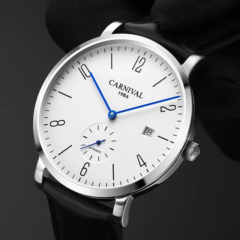Carnevale Moda Semplice Piccoli secondi Design Orologio meccanico da uomo Calendario Orologio automatico impermeabile Orologi con cinturino in pelle 8017