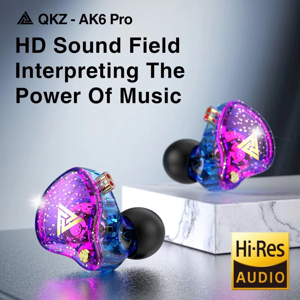 QKZ AK6 Pro with Stackable Cable, Headphones with Microphone and Noise Cancellation, for Gamer, Musicians and Monitoring