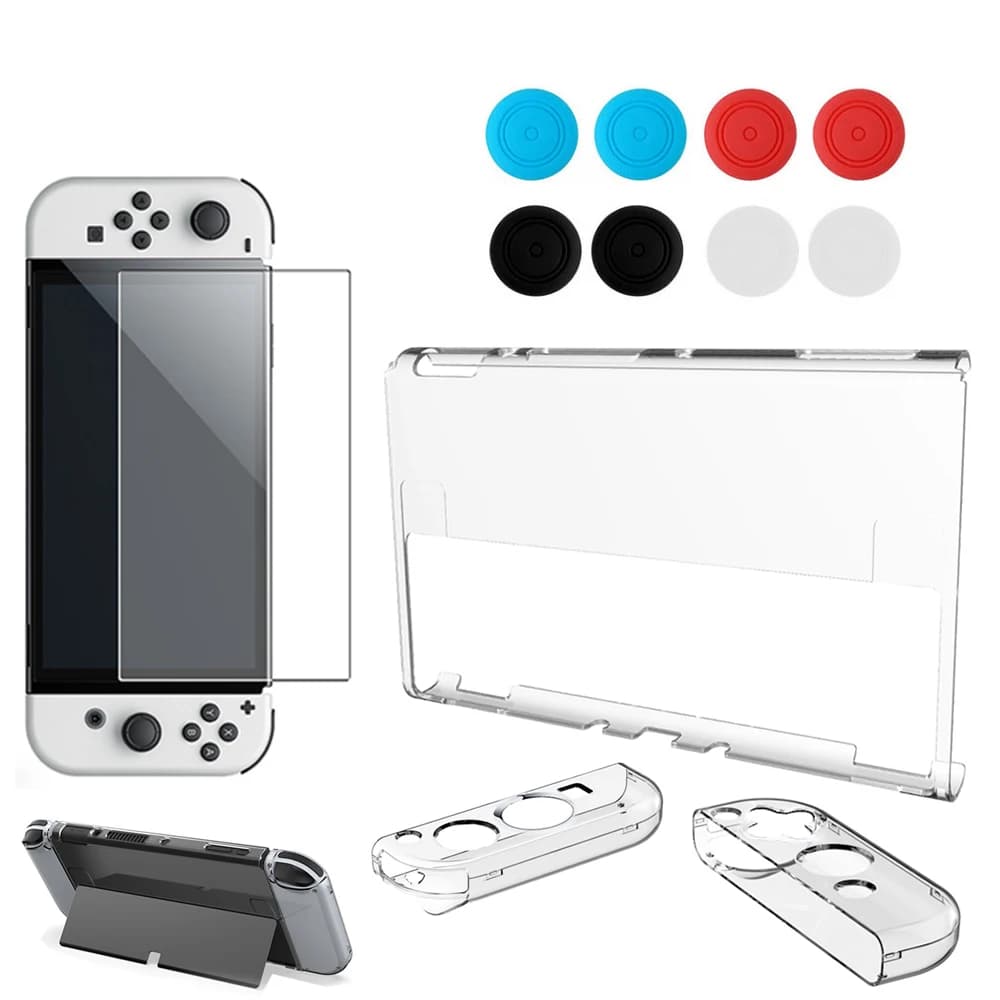 10in1 NS OLED Kit di accessori Custodia rigida per PC Joypad Custodia Shell Protezione schermo con cappuccio analogico per Nintendo Switch OLED