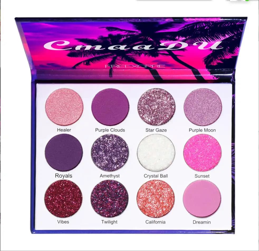 12 colors purple neon pigments opaque shade palette matt christmas glitter shiny makeup Pelette shading purple T2064