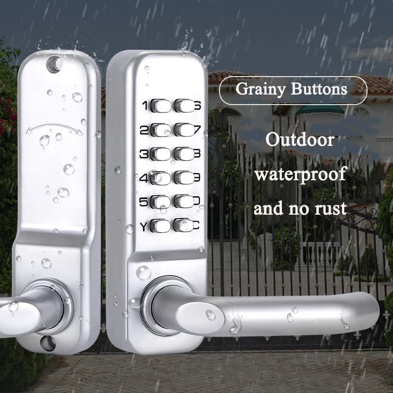 Silver Long Handle Keyless Mechanical Digital Door Lock Password Keypad Home Garden Yard Wooden Iron Gate Lock Pushbutton