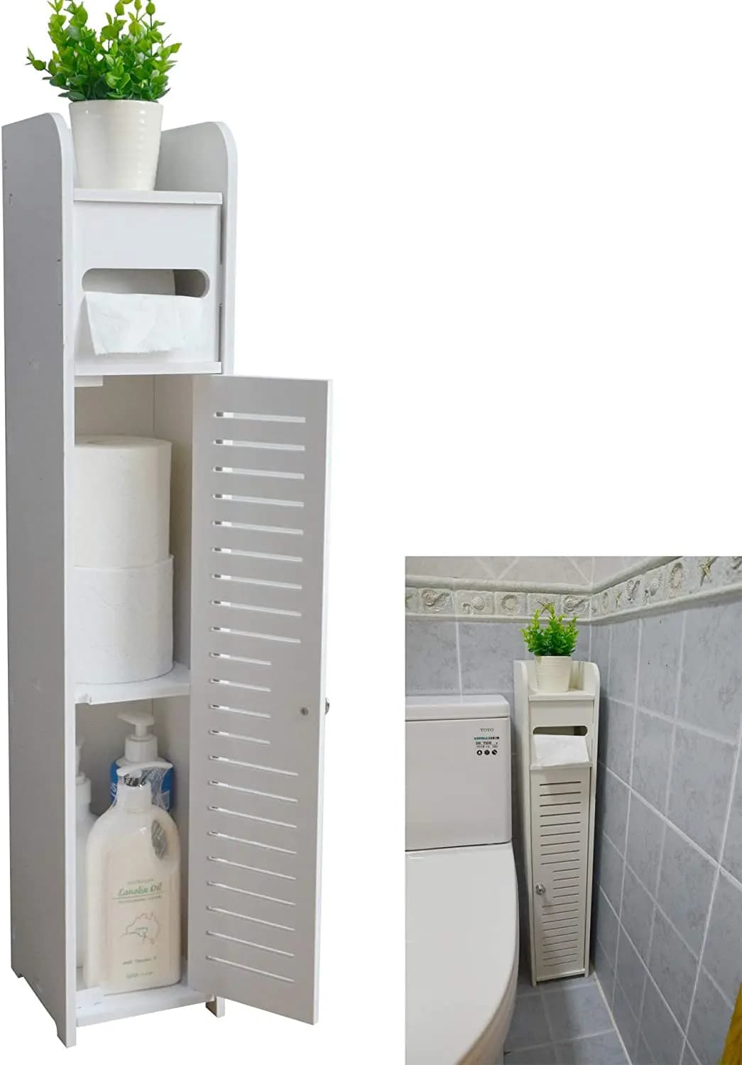BluesdeSmall Mobiletto da pavimento ad angolo per bagno Mobiletto per WC Mobiletto per lavabo da bagno stretto Organizzatore per asciugamani per portarotolo
