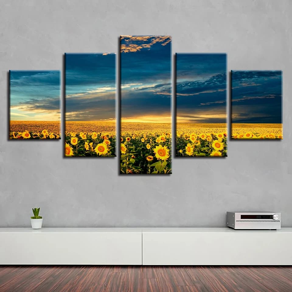 Modern Art Frame HD 5 Pieces Sunflowers Flowers Sea Paintings poster Modular Canvas Home Decorations Pictures Of Room Wall Landscapes