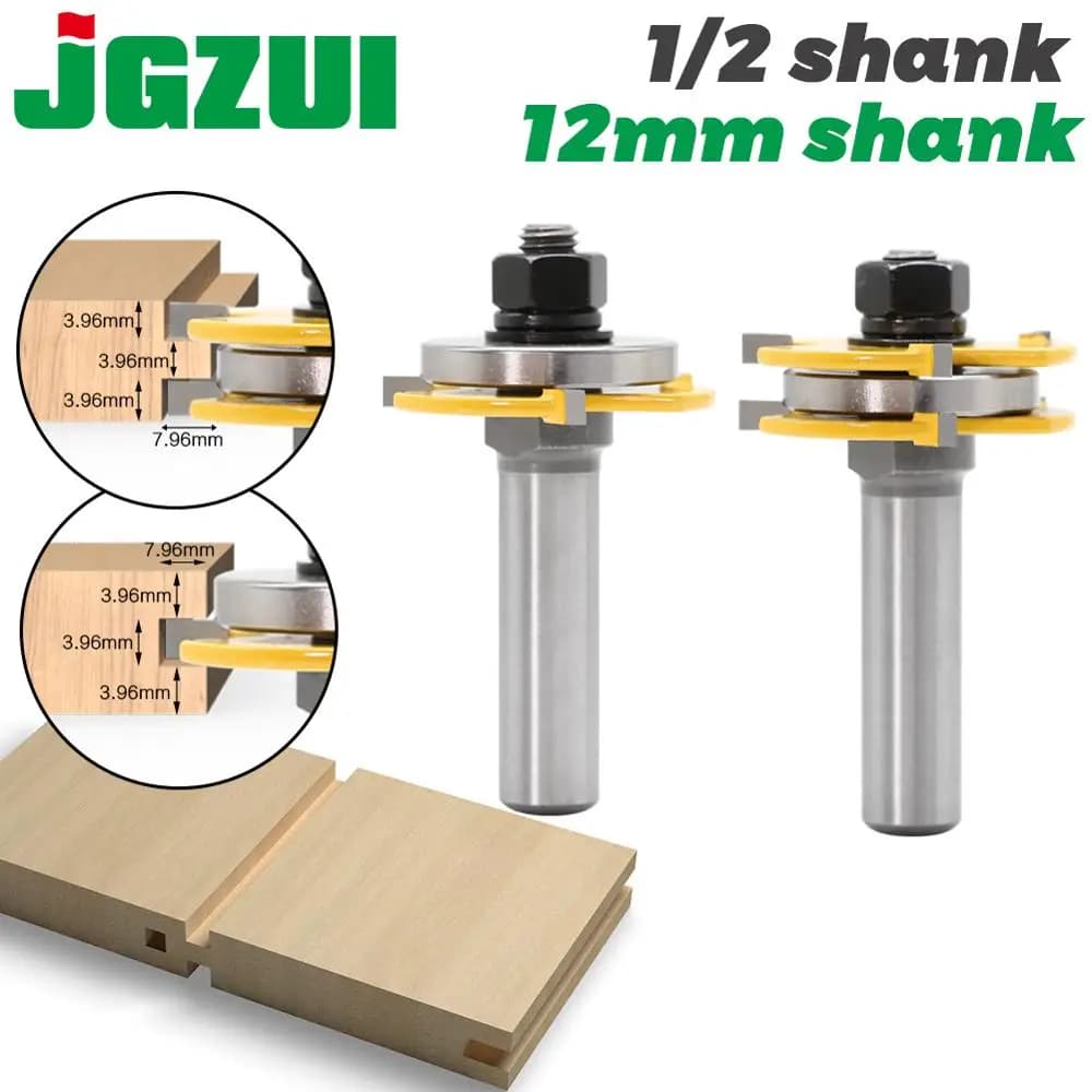 2 pz 12mm Gambo 1/2 gambo Comune Assemblare Punte del Router Lingua e Scanalatura T-Slot Fresa per Legno Lavorazione Del Legno utensili da taglio