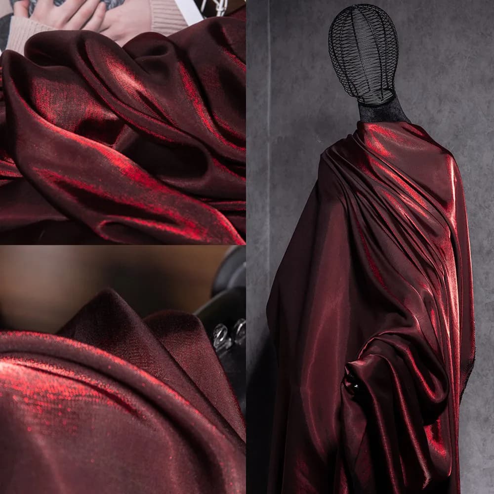 Tessuto sfumato di raso di seta di vetro colorato bordeaux pantaloni Hanfu gonna abito da sposa tessuto lucentezza brillante traspirante delicato sulla pelle