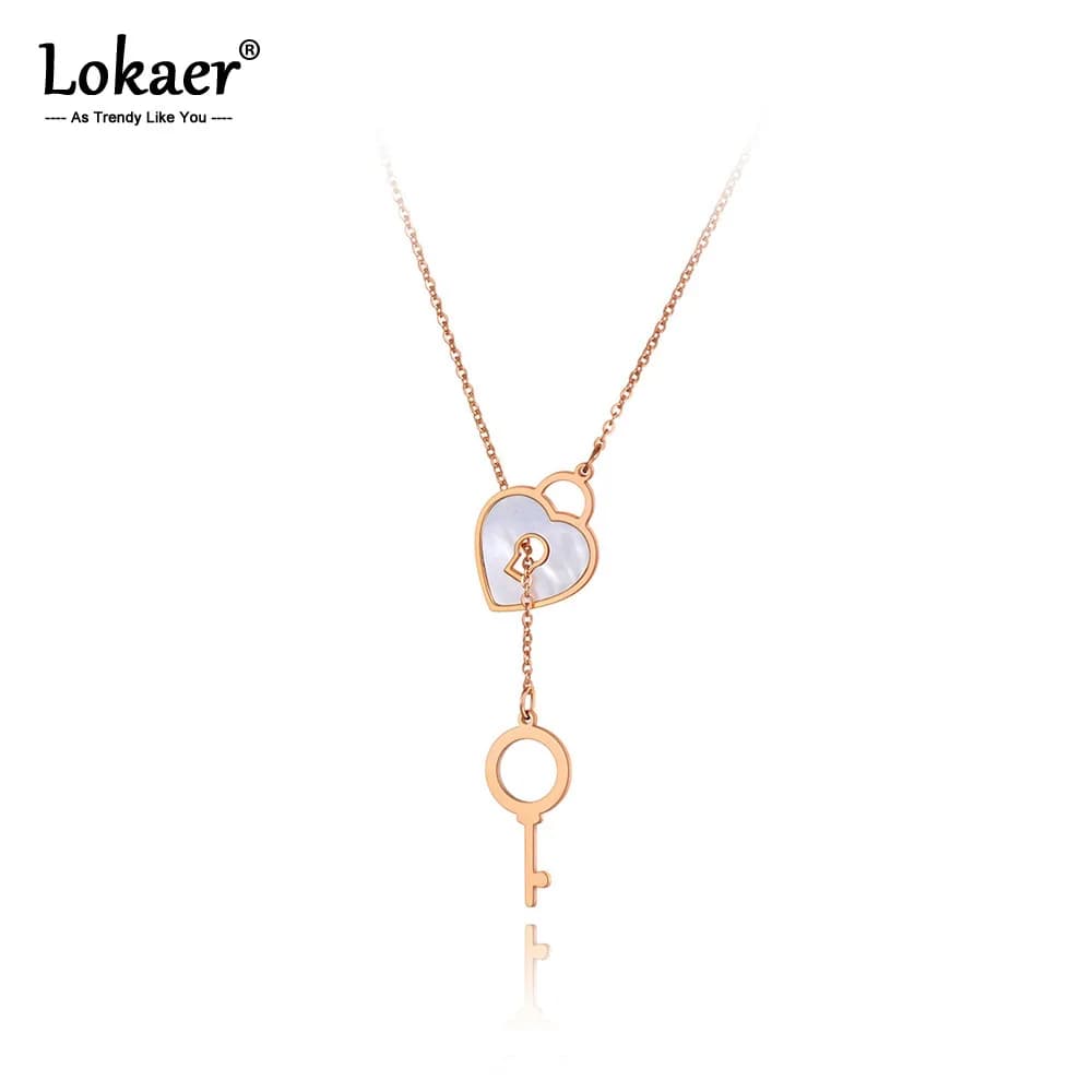 Lokaer Titanium Stainless Steel Key & Lock Charm Choker collane per le donne Girls Fashion CZ collana con ciondolo in cristallo N20251