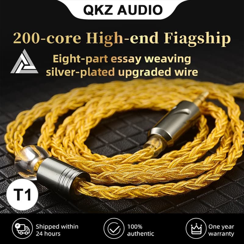 Update cable for Hi-Fi QKZ T1 200 Core TC original, silver plated, with 3.5MM/2Pin connector, compatible with QKZ ZXN ZXT VK4 ZX2 ZAX2