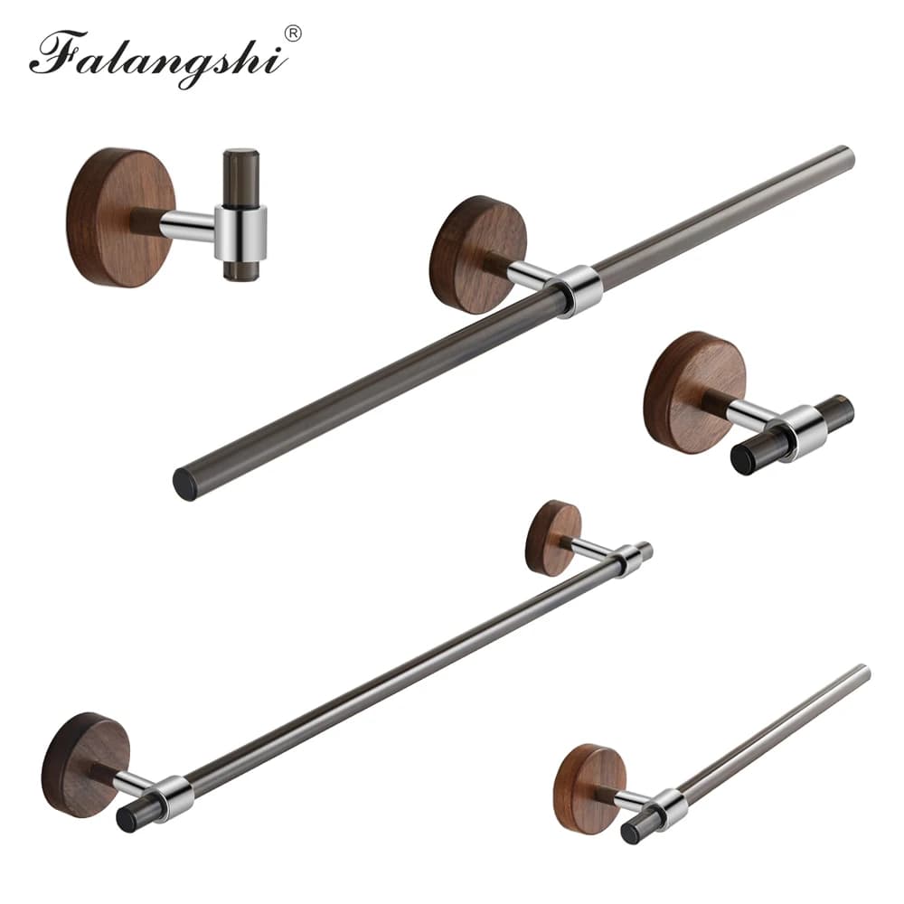 Bathroom Hardware Set Walnut Acrylic Single Towel Bar Chrome Towel Hanger Robe Hooks Toilet Paper Holder Wall Mounted WB8869