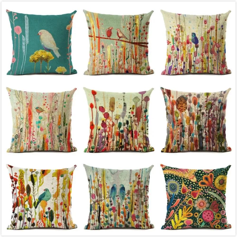Animal Bird Pattern Cushion Cover Bird Cotton Linen Decorative Pillowcase For Sofa Plant Pillow Case Cover kussensloop almohada