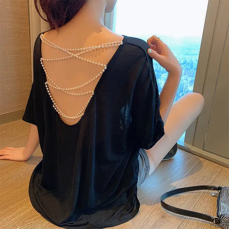 2025 Nuova T-shirt a maniche corte per donna Collana rotonda Top Casual Allentato Solido Hipster T-shirt estiva sexy 3XL