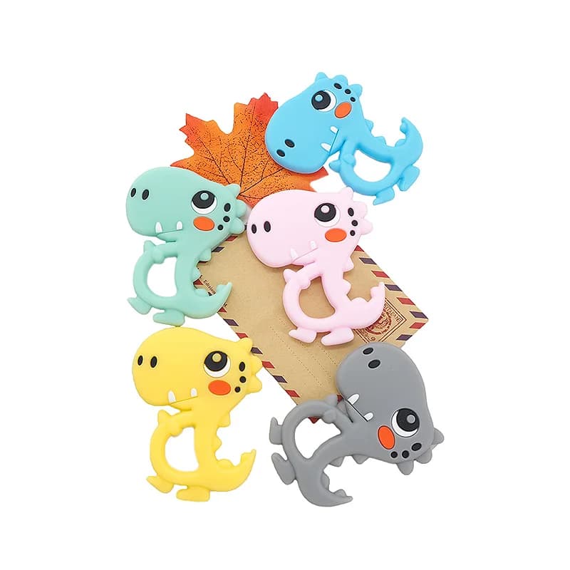 Chenkai 5PCS BPA Libero del Dinosauro Del Silicone Massaggiagengive Bambino Dentizione Giocattolo FAI DA TE Infant/Bambino Lenitivo Infermieristica Dentizione Accessori Catena