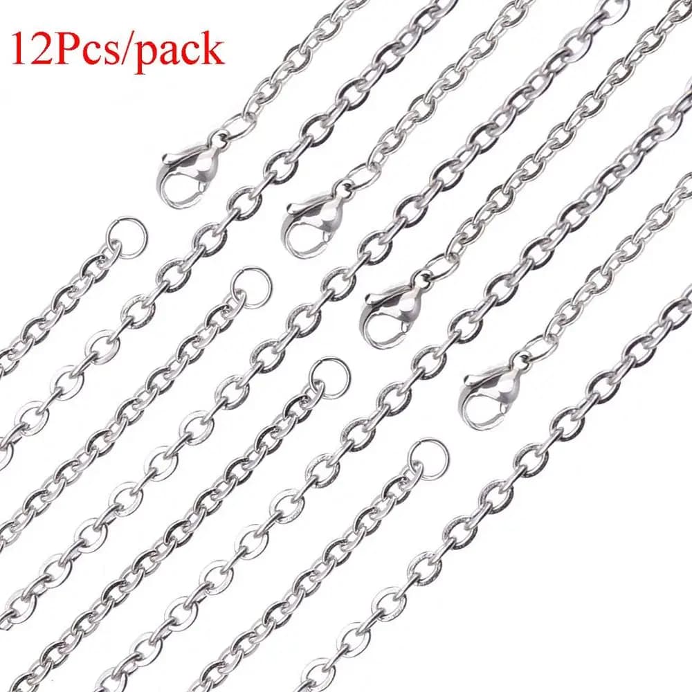 Commercio all'ingrosso 12 PCS In Acciaio Inox Genuine O di Stile Della Catena del Cavo Della Collana di Collegamento Catene All'ingrosso per Monili Che Fanno 18-30 pollici