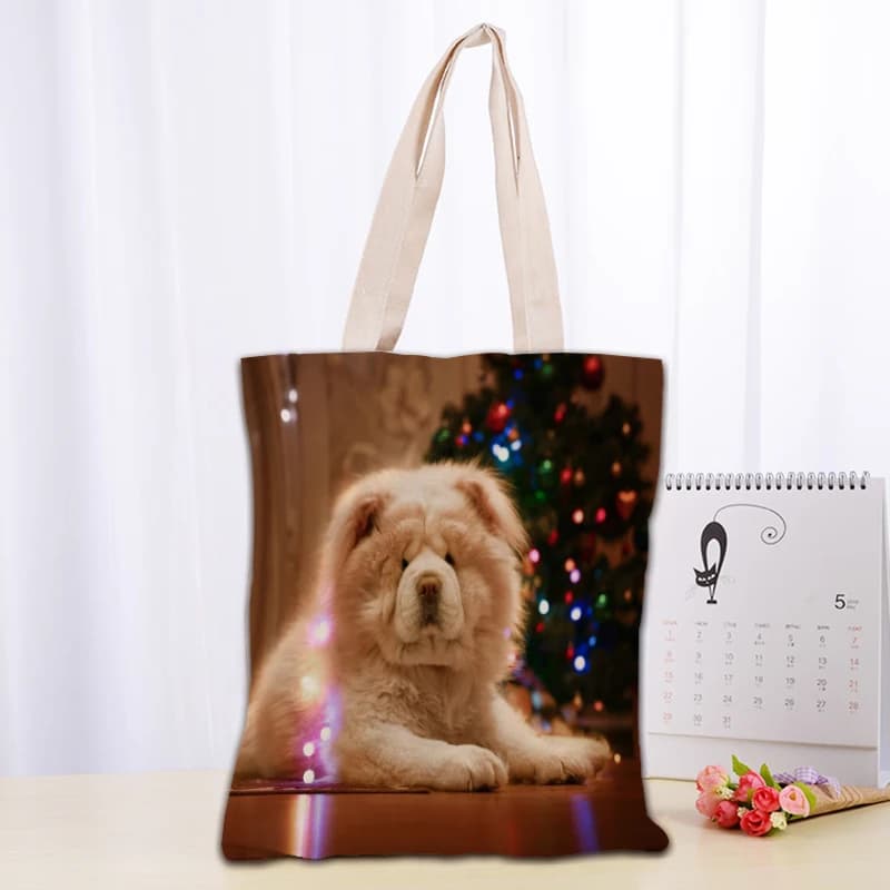 Borsa tote personalizzata Chow Dogs Animals Borsa a tracolla riutilizzabile in tela da donna Borsa a tracolla Borse per la spesa pieghevoli in tela
