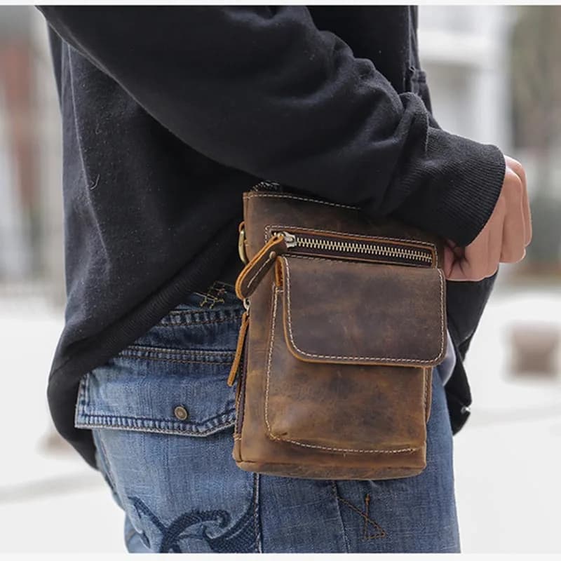 Luufan uomo Vintage in vera pelle marsupio tracolla borsa da cintura piccola borsa a tracolla in pelle di cavallo pazzo cintura custodia per telefono