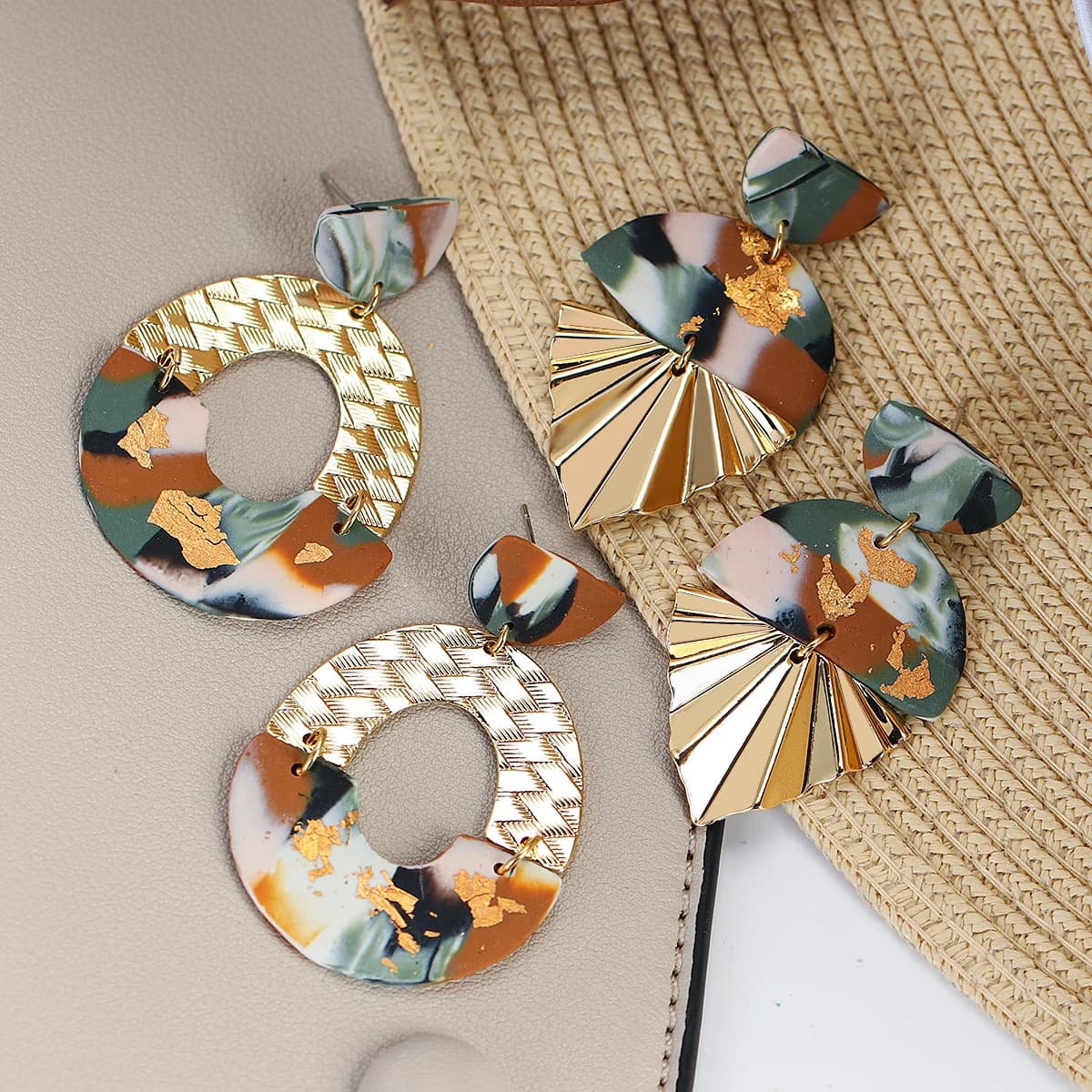 Lifefontier Orecchini pendenti in argilla polimerica con motivo Bohemia per donna Orecchini pendenti in argilla metallica color oro geometrico Boho