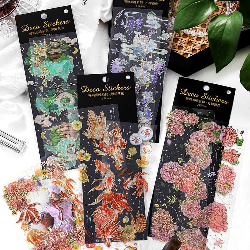 2 fogli adesivi piatti Koi in stile cinese estetica diario notebook forniture per diario spazzatura adesivo di cancelleria per scrapbooking fai da te