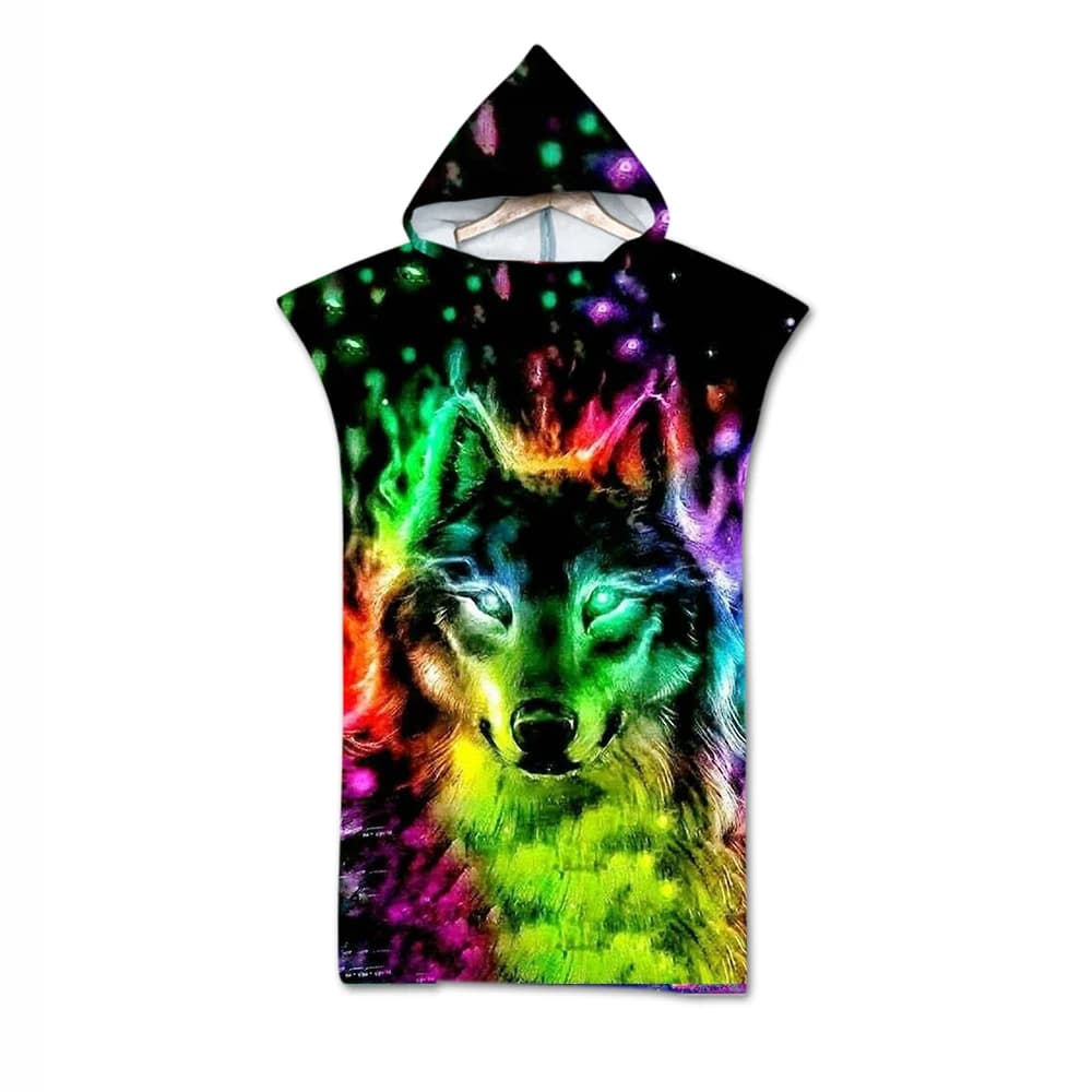 Beach towel with hood Beach towel with hood printed wolf microfiber swimming poncho Beach towel for adults and children