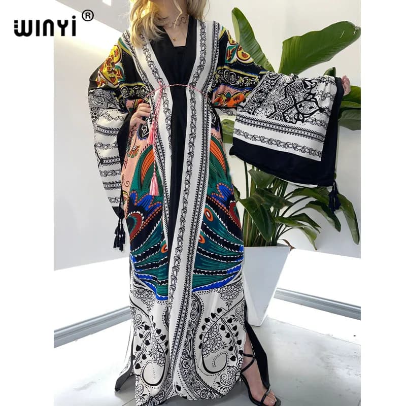 WINYI Spring dress 2021 KIMONO da donna Cardigan stitch robe Cocktail sexcy Boho Maxi abito da sera in seta con maniche a pipistrello per vacanze africane
