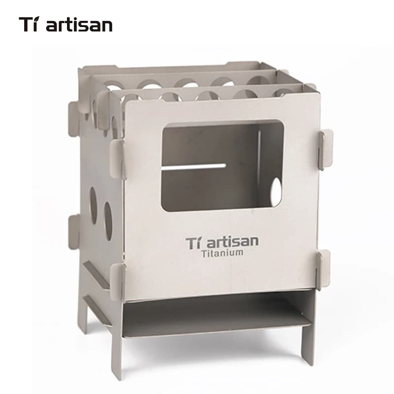 Tiartisan Mini portable pocket camping stove Stainless steel or titanium wood stove Hiking Picnic barbecue stove