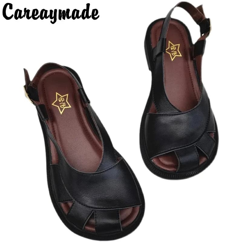 Careaymade-scarpe grandi in vera pelle sandali larghi da donna in pelle originale fatti a mano singoli sandali casual con suola morbida e traspirante
