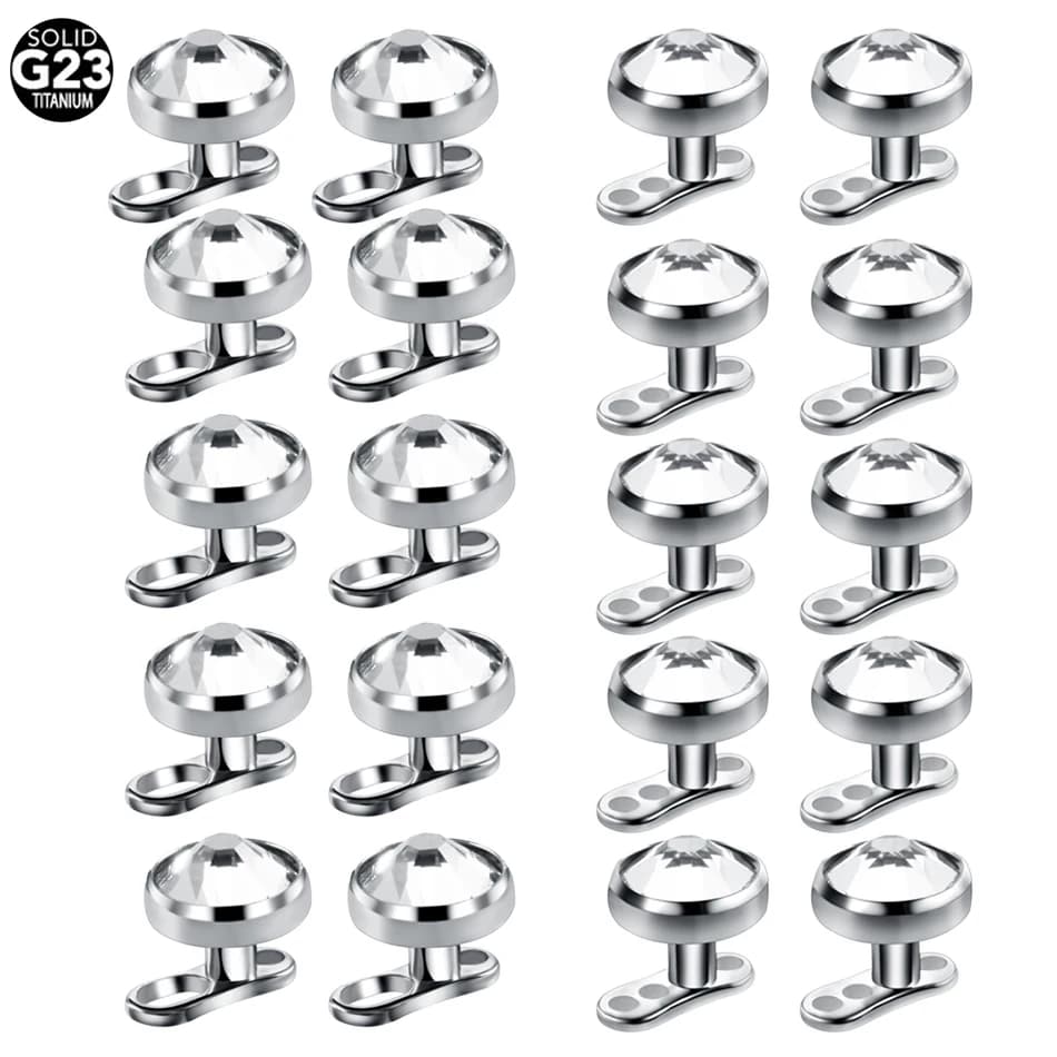 10pcs/lot Titanium Micro Dermal Piercings Set Dermal Anchor Base & Tops Skinner Diver Dermal Top Base Piercings Body Jewelry 14G