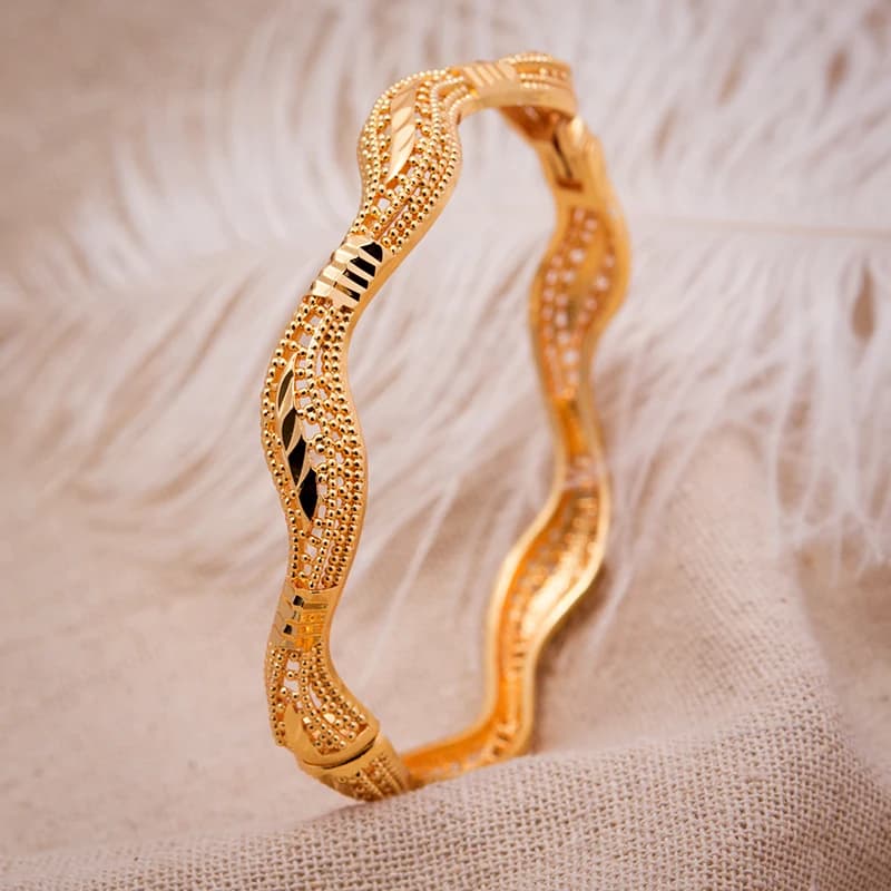 1Pcs Gold Color cuff Ripple high quality Bangles&Bracelets Women Mother Metal Cuff Bangle Jewelry Bride Birthday Gifts