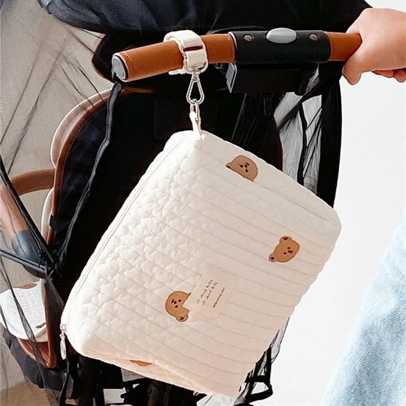 Borsa per pannolini per bambini forma di orso di cotone pannolino per bambini portatile Caddy Organizer pannolini riutilizzabili passeggino borsa bagnata per pannolini