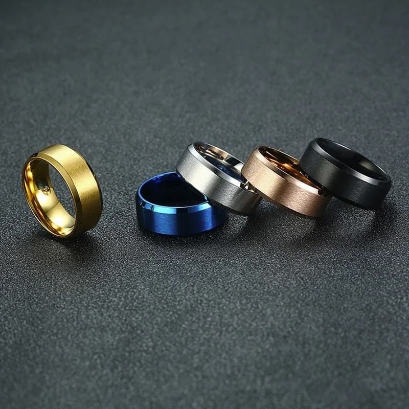 Vnox Classic Mens Rings 8mm cinturino in acciaio inossidabile in oro rosa nero colore blu semplice superficie opaca gioielli maschili