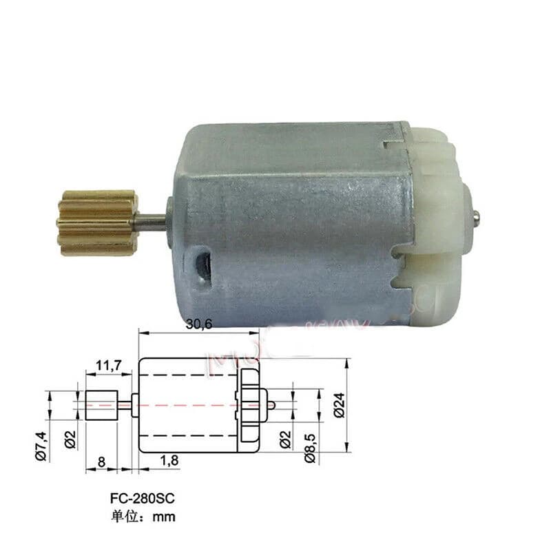 Micro motore di FC-280SC con 9 denti DC 12V 11800RPM dell'ingranaggio per la riparazione dello specchio retrovisore della serratura/attuatore di porta