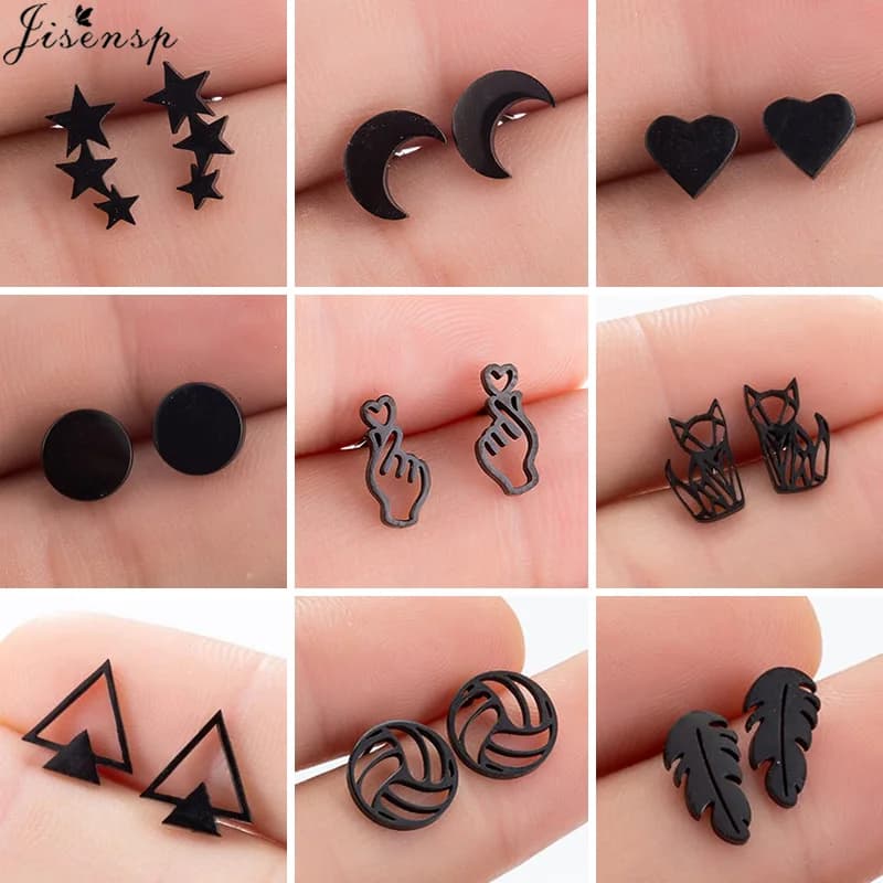 Multi-Stainless Stainless Steel Earrings Black For Women Fashion Volleyball Fox Star Moon Earrings Peasants Gift