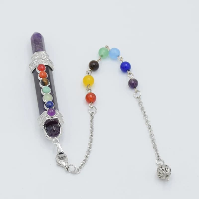 Naturale Cristallo Di Rocca Ametiste Pietra Rossa rabdomanzia Pendolo Reiki Guarigione 7 Chakra Perline Matita Punto di Pendenti Con Gemme E Perle con la catena del branello
