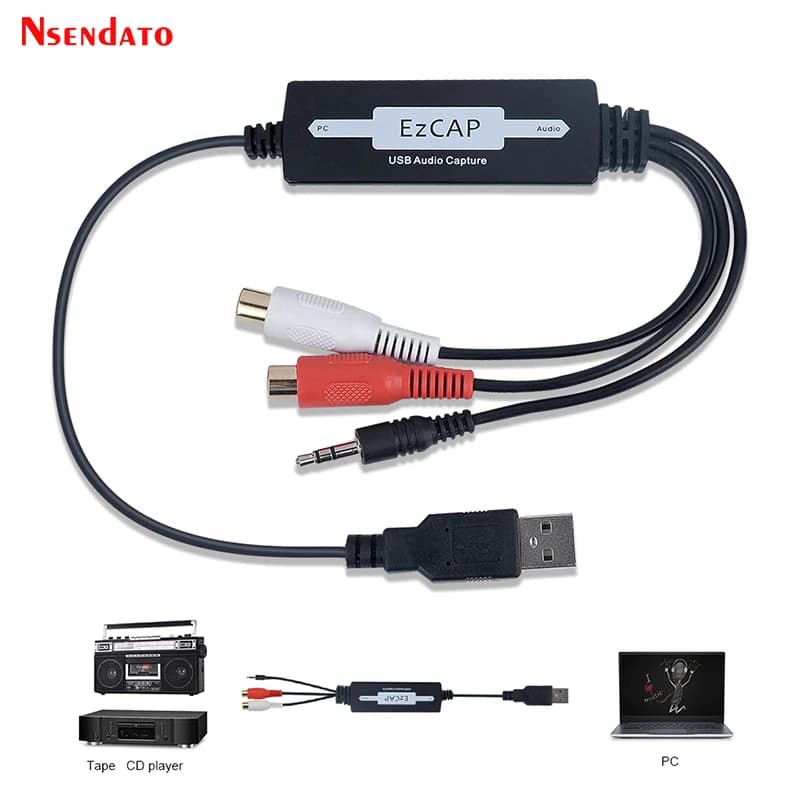 EZCAP216 Scheda di acquisizione audio USB, convertitore da cassetta a CD/MP3, registratore MP3 WMA WAVE, da audio a digitale RCA R/L 3.5mm