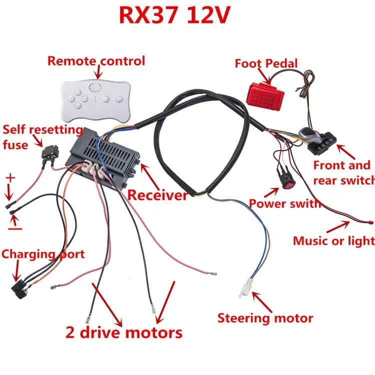 2026 FULL SET RX30 24V/RX37 12V Child Electric Car DIY Accessories Wires RECEIVER REMOTE Controller Toy Dual Drive