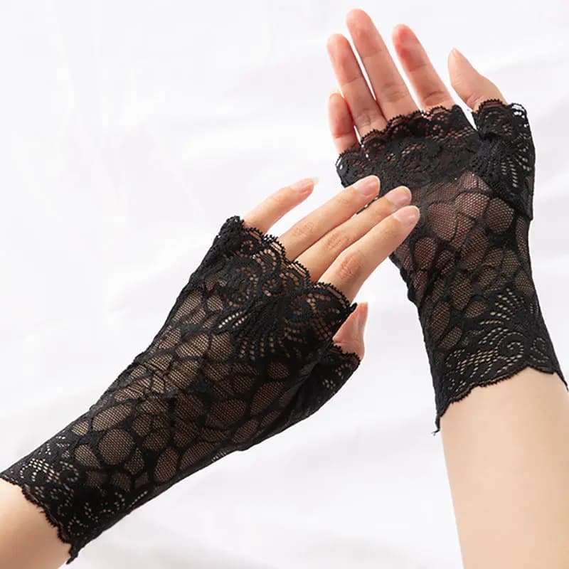 Summer Half Finger Women Sexy Lace Gloves Drive Sunscreen Cover Scars Breathable Mesh Short Cosplay Lattice Fashion Personality