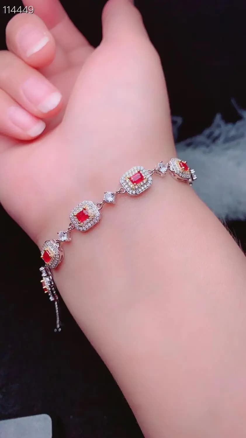 Bracciale da sposa Bracciale rigido con rubino naturale e vero Bracciale in argento sterling massiccio S925 per gioielli da donna con gemme di colore
