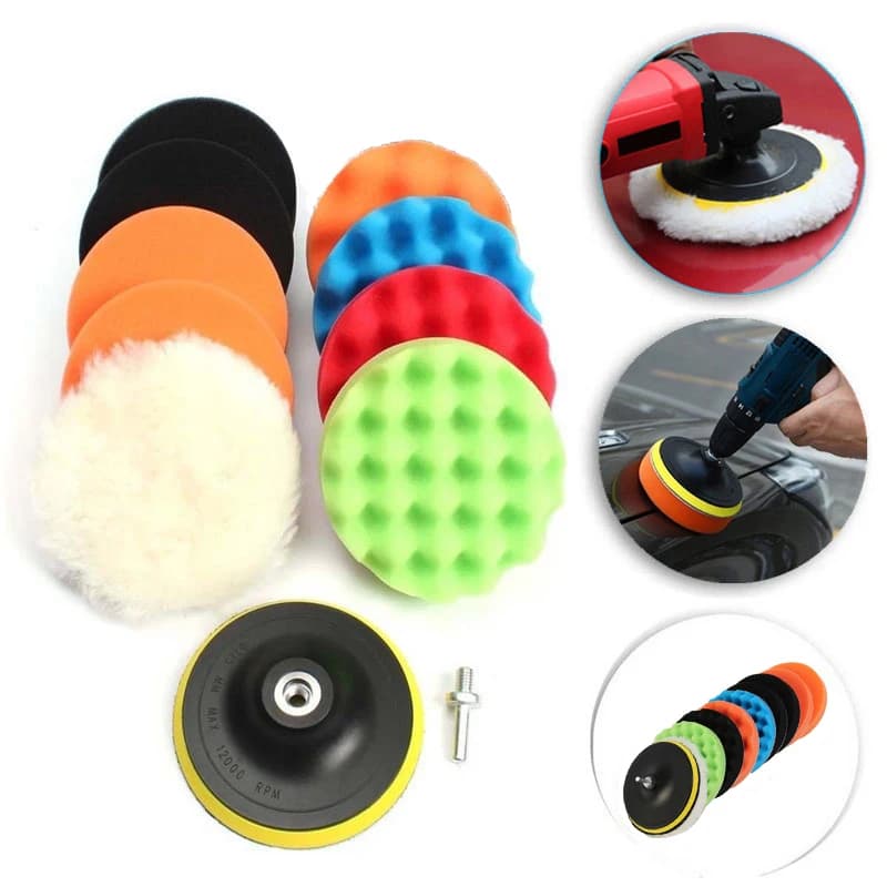 11 pcs 3 inch Polishing Sponge Pad Set Auto Polishing Disk Auto Polishing Ceretta Sponge Auto Polisher Trapano Adapter Cleaning Tool